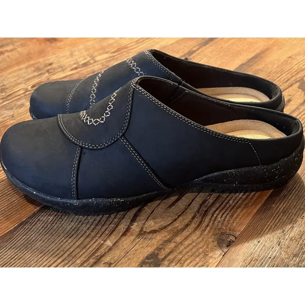 Clarks Roseville Faye Clogs Black Leather Slip On Mules Size 9 Comfort Shoes - Picture 6 of 14